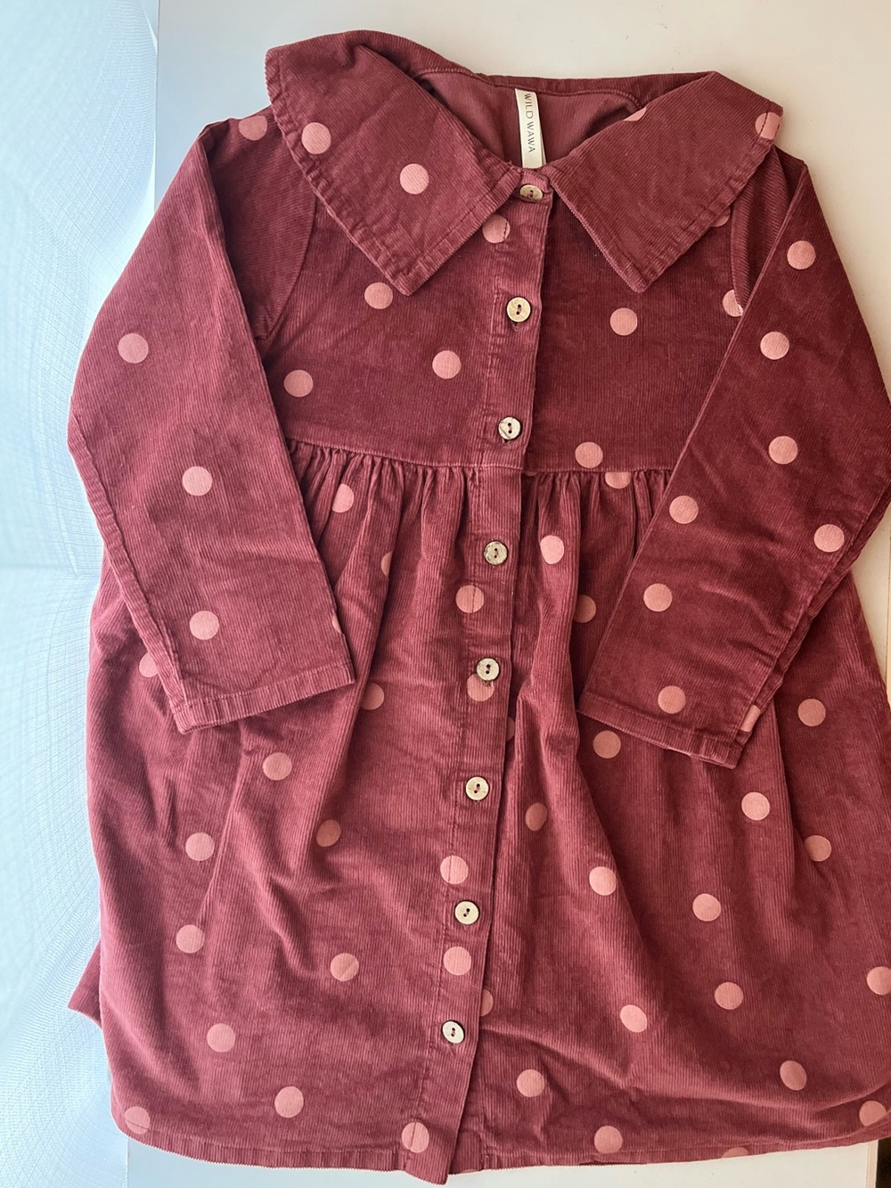 Girls' Wild Wawa Maroon Polka Dot Corduroy Button-Front Dress 5-6